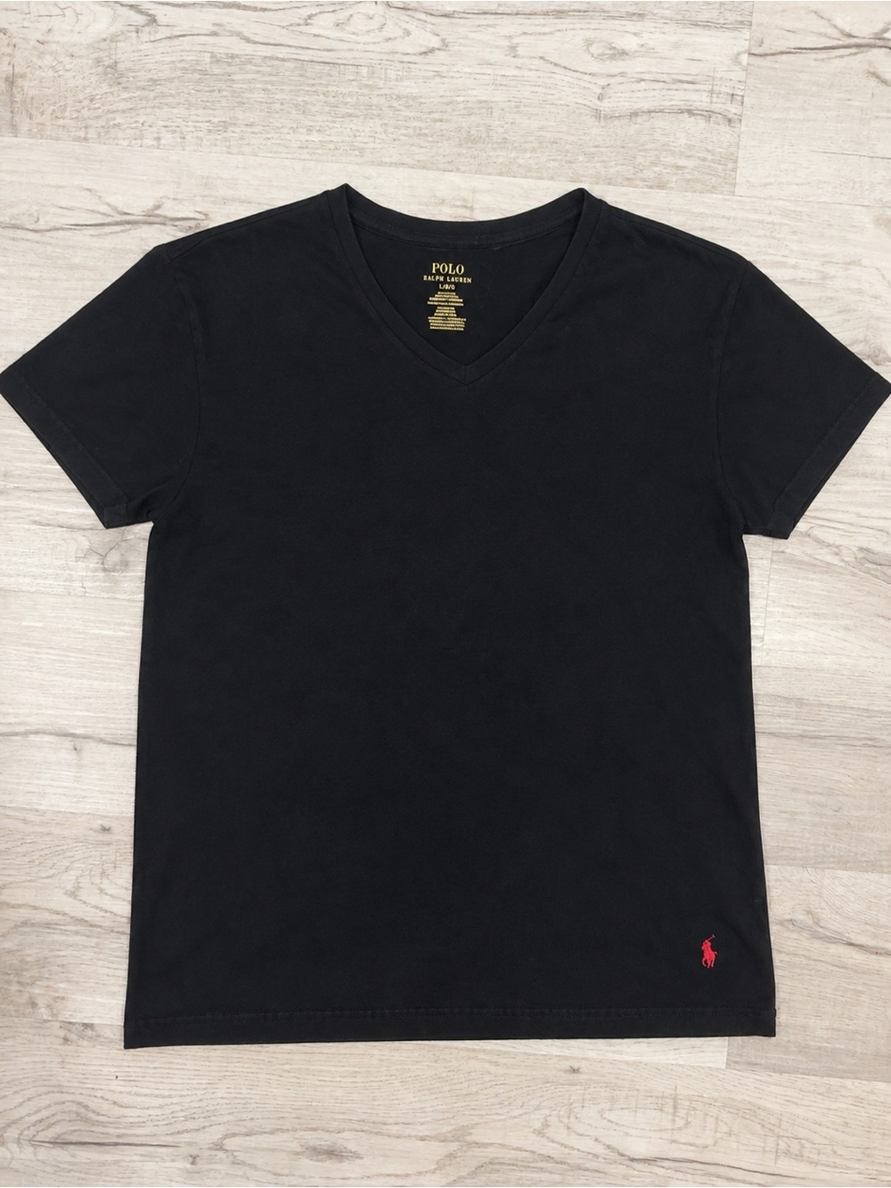 Polo by Ralph Lauren Black V-Neck Tee with Red Pony